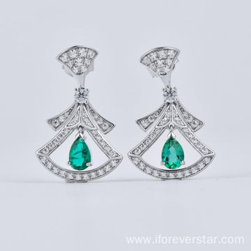 S925 Silver Dangling Drop Earrings Grown Emerald Stone